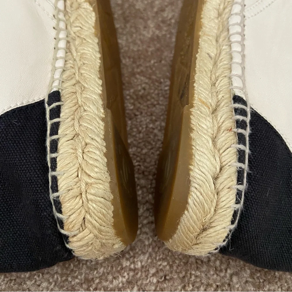Chanel Two Tone Leather Canvas CC Logo Espadrille Lace Up High Top Sneakers